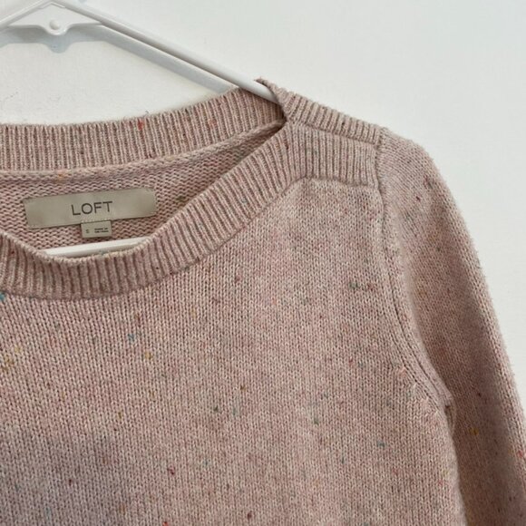 ANN TAYLOR LOFT Flecked Boatneck Sweater Light Baby Pink Multi Confetti Cotton S - Picture 8 of 16
